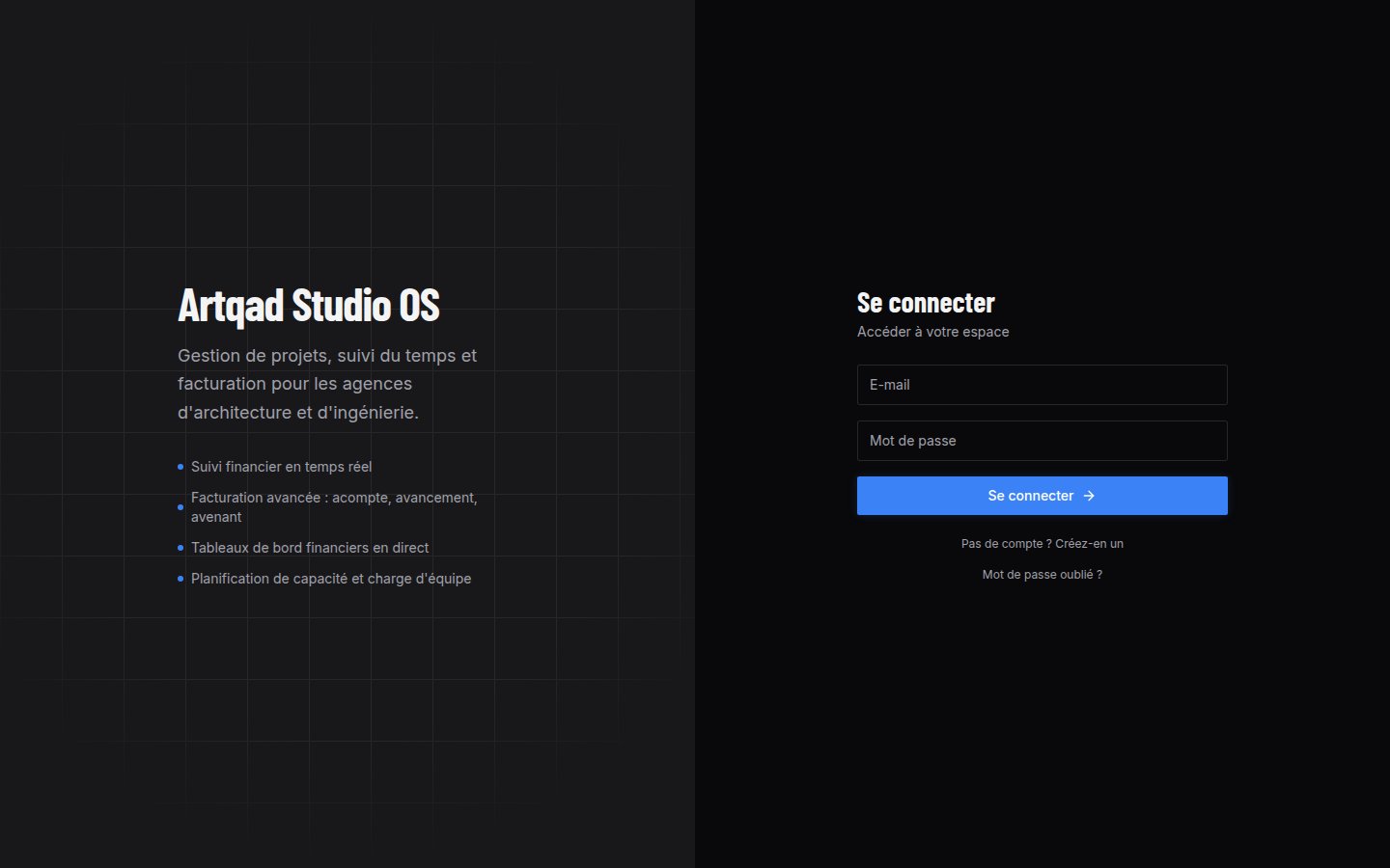 Écran de connexion de Studio OS