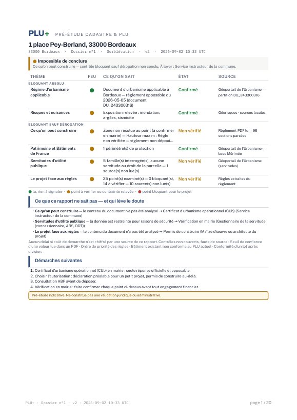 Un rapport PLU+, page 1